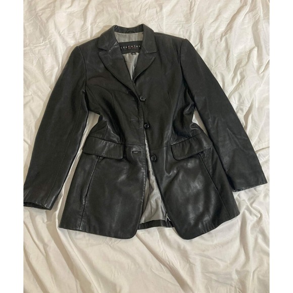 Womens Leather Jacket Medium 37" Black Fleet Street Mint - Picture 8 of 14